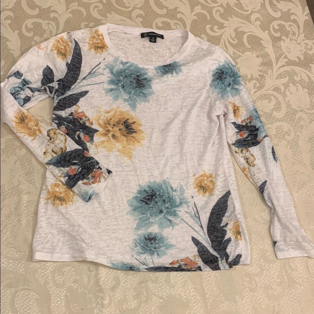INC International Concepts Blue and Black Fitted Long Sleeve Blouse